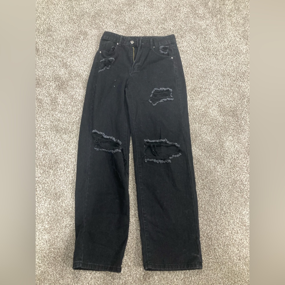 Medium, black straight leg ripped jeans